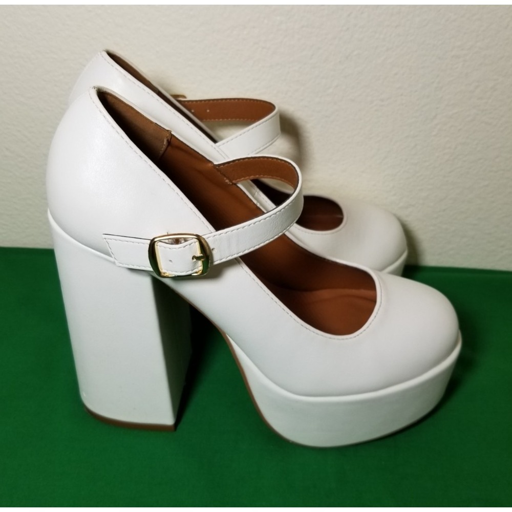X2B White Mary Jane Skyrise Heels Womens  Sz 7 Platform Chunky Block Retro Doll - Picture 4 of 8